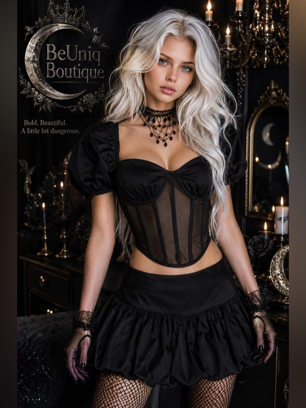 NWT Dolls Kill Widow Lovesick Melody Skirt Set (Corset Top & Bubble Hem Skirt)